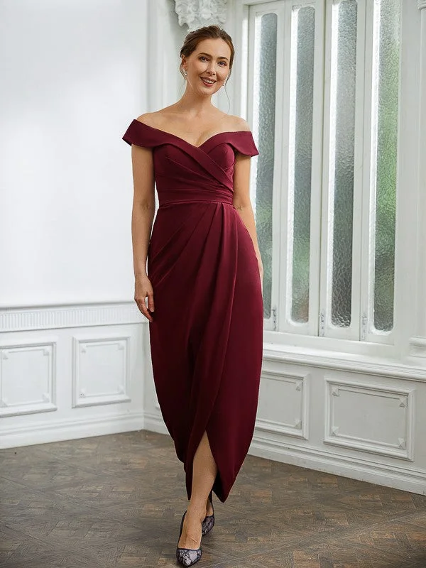 Mother of the Bride Dresses Sheath Column Stretch Ruched Off-the-Shoulder Sleeveless Floor Length Stretchy unclassified dresses