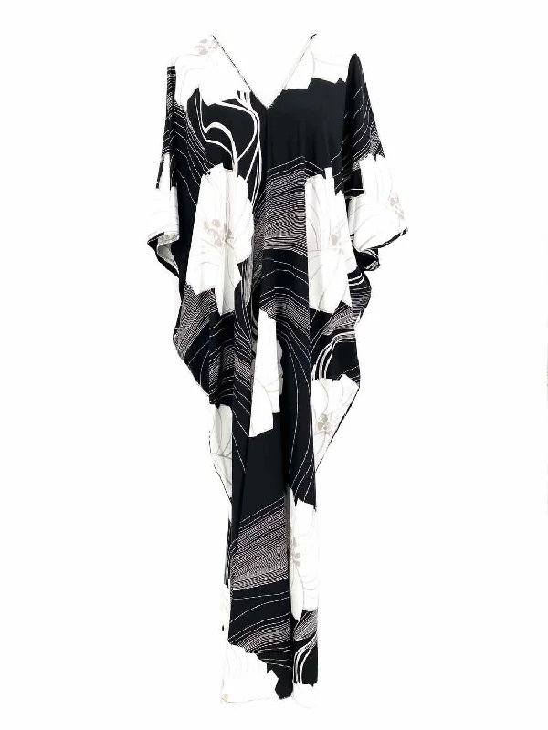 NATORI Women's Black White Caftan Porch Size M Dress Trendy new unclassified dresses