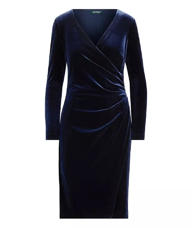 Navy Velvet Surplice Dress Affordable unclassified dresses