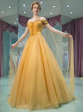 Off Shoulder A-line Yellow Prom Dresses, Beaded Prom Dresses, Affordable Prom Dresses Short unclassified dresses