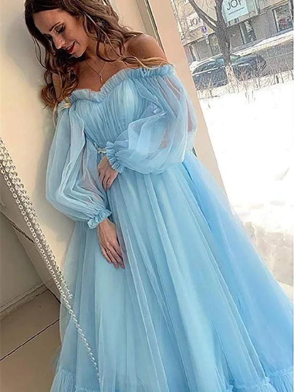 Off Shoulder Bubble Sleeved Prom Dresse, Lovely Prom Dresses, 2021 Prom Dresses, Popular Prom Dresses Stretchy unclassified dresses