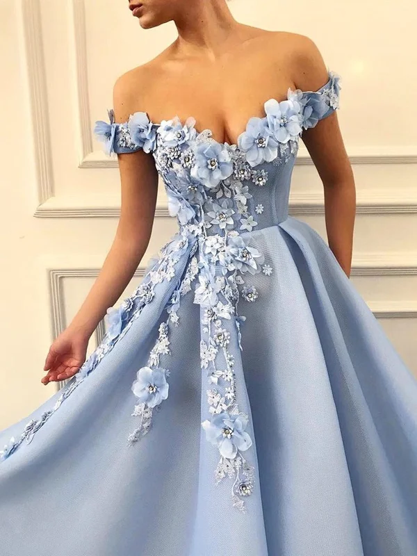 Off the Shoulder Blue Lace Floral Prom Dresses Long, Off Shoulder Blue 3D Flowers Long Formal Evening Dresses Maxi floral dresses