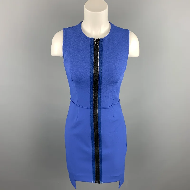 OPENING CEREMONY Size 4 Blue Stretch Polyester Blend Sheath Double Zipper Dress Popular unclassified dresses