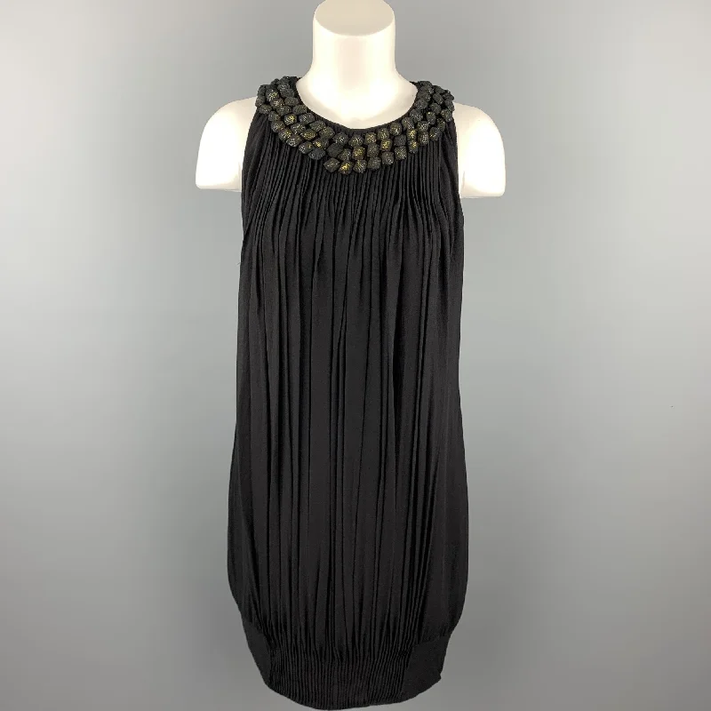 PAUL SMITH Black Label Size 4 Black Pleated Silk Shift Dress Printed unclassified dresses