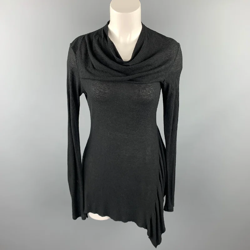 PEACHOO+KREJBERG Size M Black Ribbed Viscose / Wool Asymmetrical Dress Backless unclassified dresses