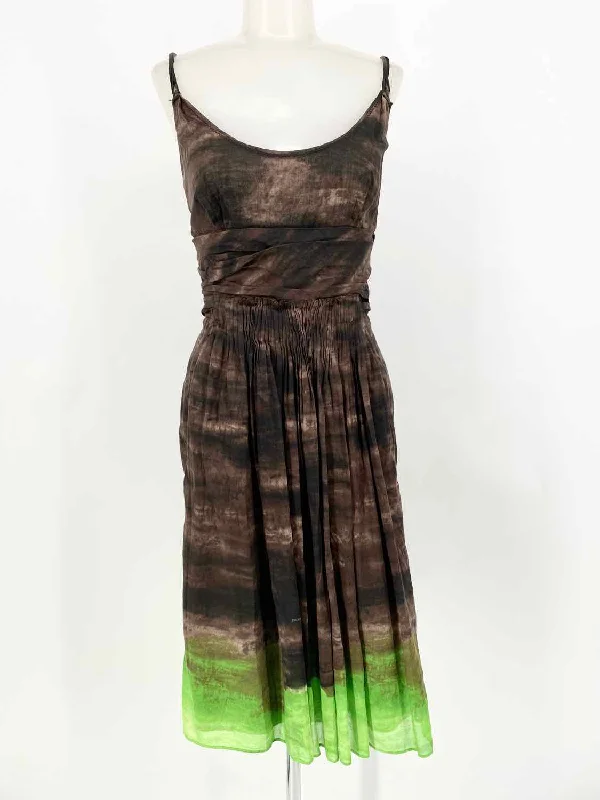 Prada Women's brown/green Spaghetti Strap Cotton ombre Date Night Dress Chiffon unclassified dresses