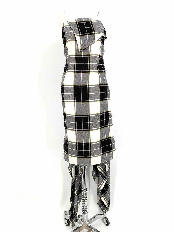 Public School Women's Gray/White Spaghetti Strap Plaid Size 0 Dress Lounge unclassified dresses