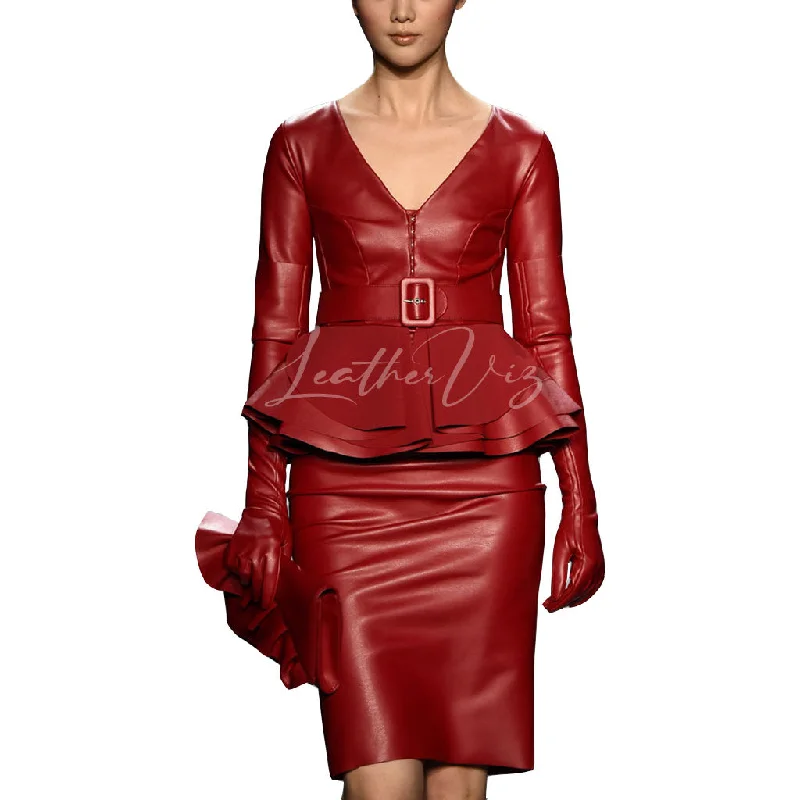 PUPLEM STYLE WOMEN RED LEATHER DRESS Engagement unclassified dresses