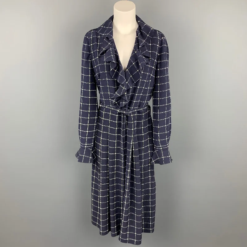 RALPH LAUREN Collection Size 8 Navy & White Checkered Silk Belted Dress Vacation unclassified dresses