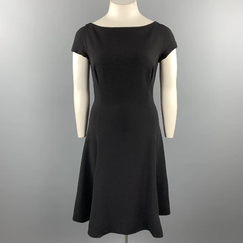 RALPH LAUREN Size 12 Black Wool Boat Neck Fit Flair Dress Dark color unclassified dresses