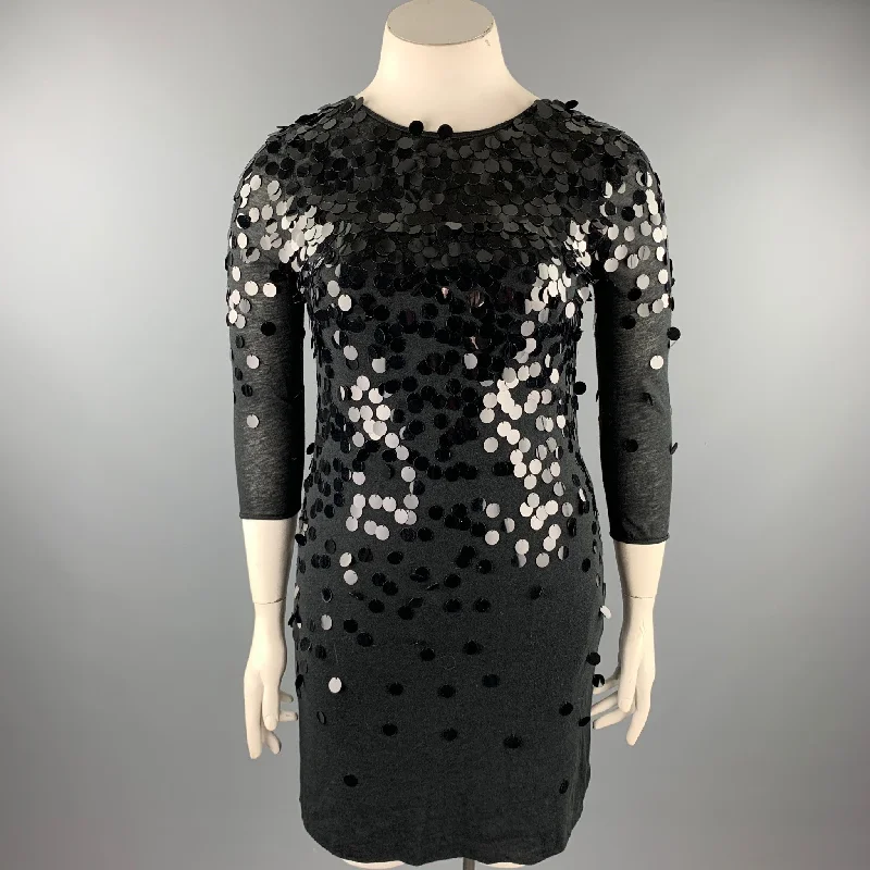 REBECCA TAYLOR Size 10 Black Payettes Tencel Blend Dress Mesh unclassified dresses