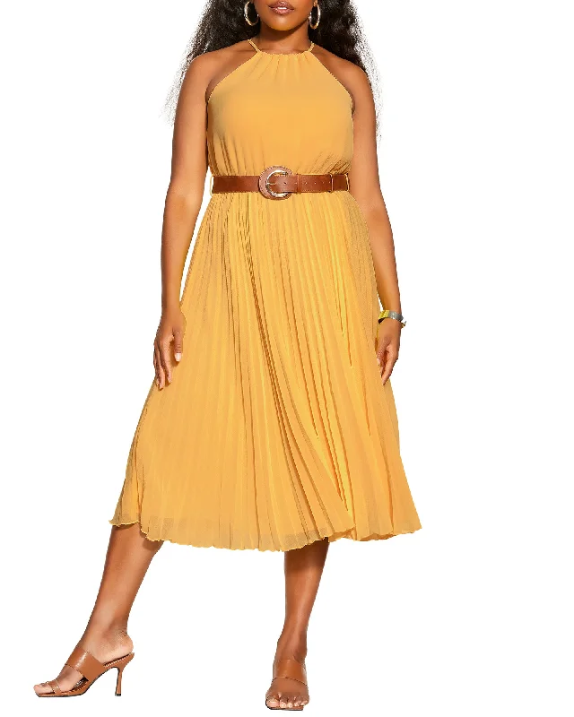 Reyna Pleated Halter Dress | Yellow Preppy unclassified dresses