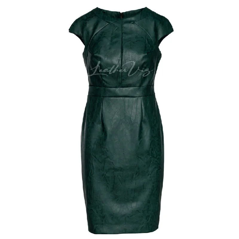 ROUNDED NECKLINE WOMEN CORPORATE LEATHER DRESS Affordable unclassified dresses