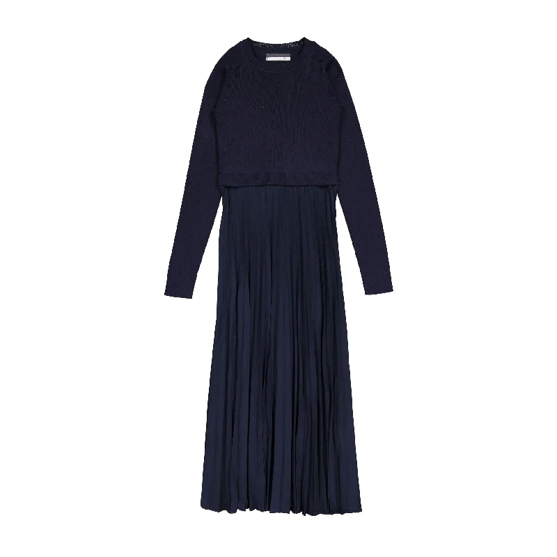 ROWE Navy Knit Overlay Pleated Dress Soft fabric unclassified dresses