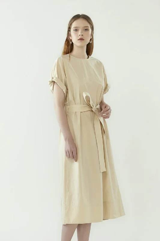 Back Wrap Dress with Belt - Oatmeal Tulle unclassified dresses