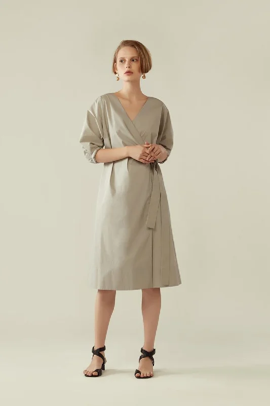 Wrap Dress with Cocoon Sleeve - Earl Grey Lace unclassified dresses