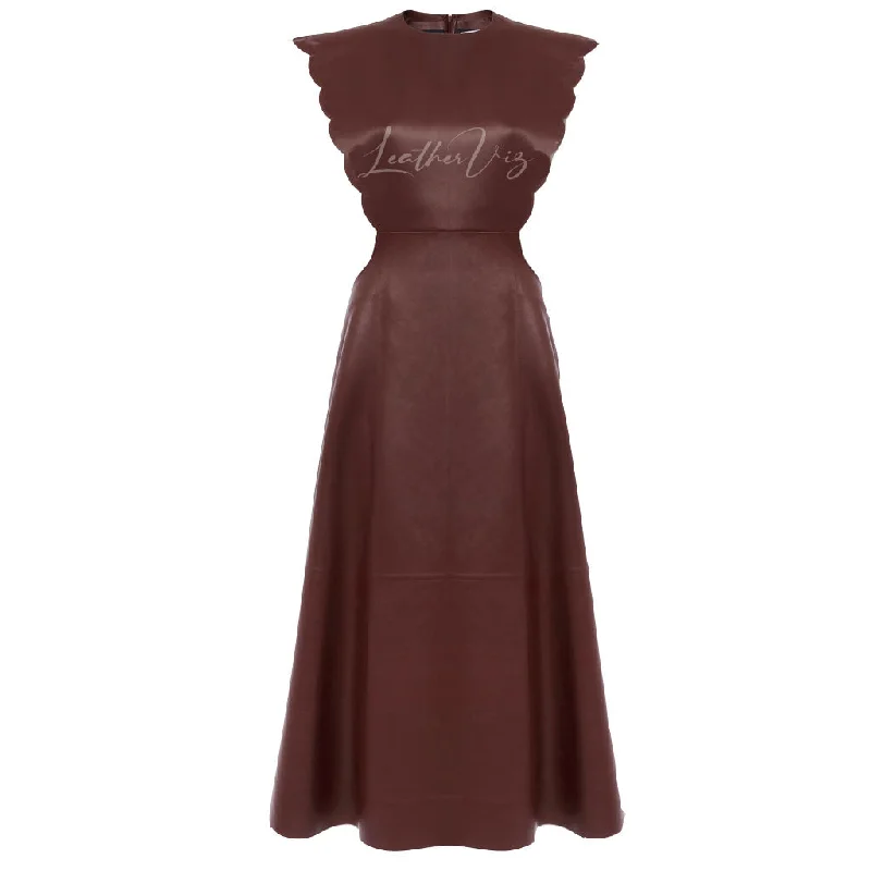 Scalloped Cutout Leather Gown For Women Elegant evening unclassified dresses