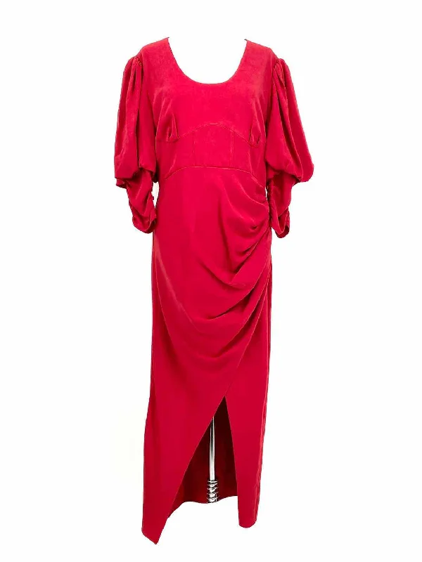 Self Portrait Women's Red Puff Sleeve Ruffled Size 8 Dress Soft fabric unclassified dresses