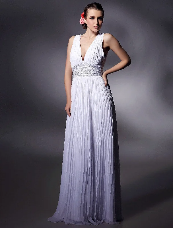 Sheath / Column Celebrity Style Dress Prom Floor Length Sleeveless Plunging Neck Chiffon with Beading Draping Unique unclassified dresses