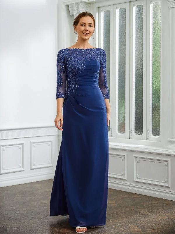 Sheath/Column Chiffon Applique Bateau 3/4 Sleeves Floor-Length Mother of the Bride Dresses Cocktail unclassified dresses