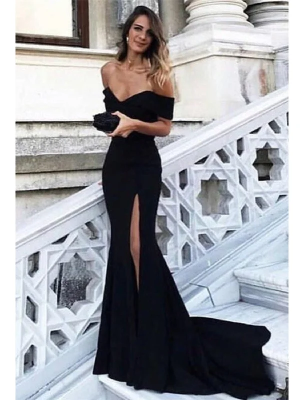 Sheath / Column Elegant Prom Formal Evening Dress Off Shoulder Sleeveless Court Train Spandex with Slit Soft fabric unclassified dresses