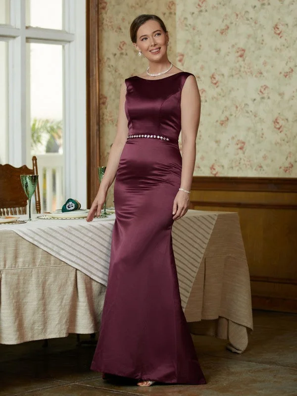 Sheath/Column Satin Beading Scoop Sleeveless Sweep/Brush Train Mother of the Bride Dresses Silk unclassified dresses