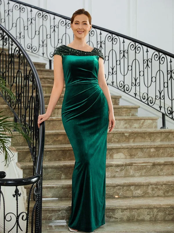 Sheath/Column Velvet Ruched V-neck Sleeveless Floor-Length Mother of the Bride Dresses Stylish unclassified dresses