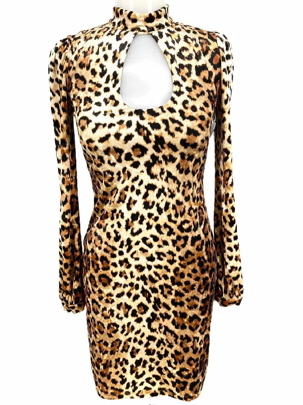 Silence+Noise Women's Brown Cut Out Velvet Leopard Size XS Dress Y2K unclassified dresses