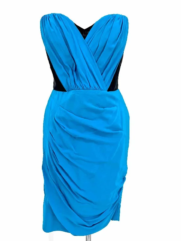 Sine Women's Blue/Black Strapless Ruched Date Night Size 6 Dress Mesh unclassified dresses