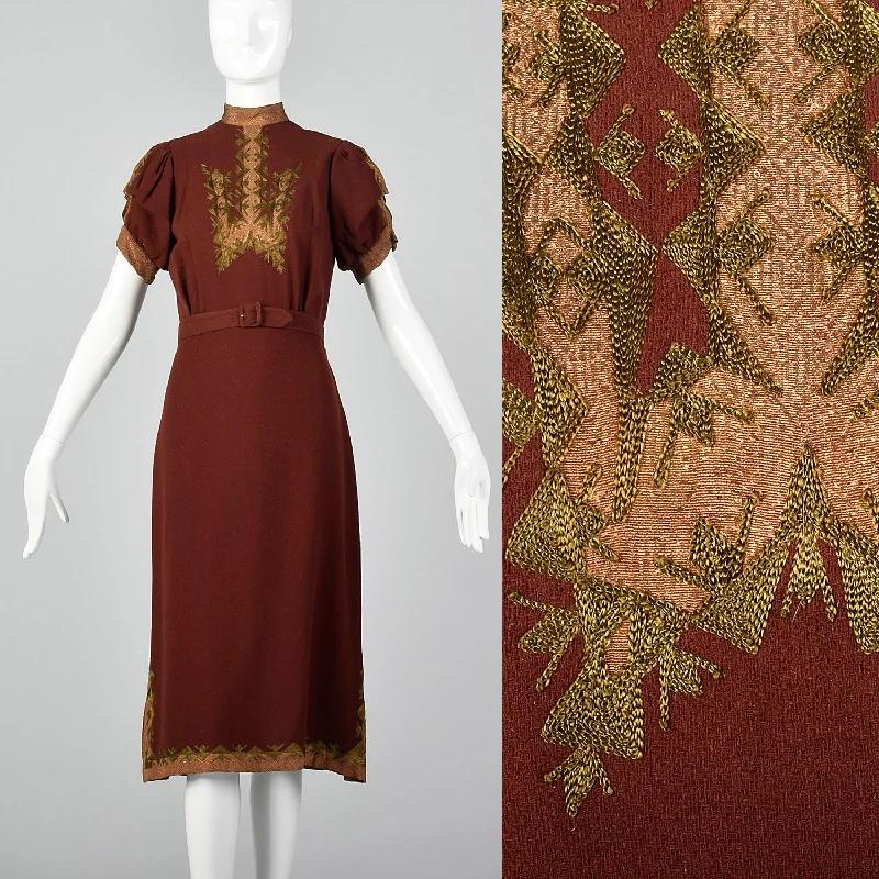 Small 1930s Wool Dress with Lamé and Embroidery Festival unclassified dresses