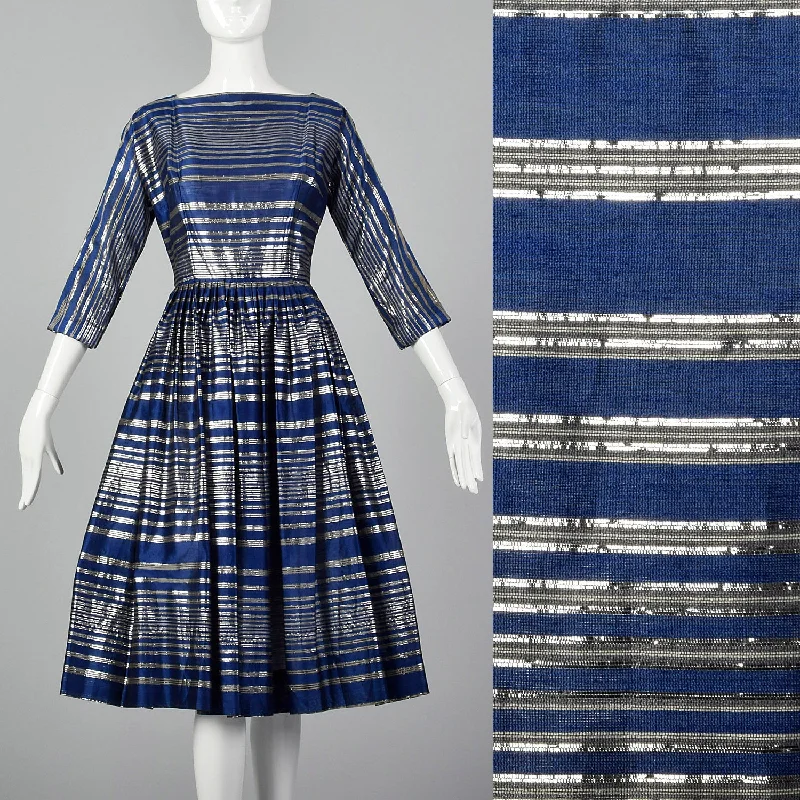 Small 1950s Semi Sheer Metallic Striped Dress Beaded unclassified dresses