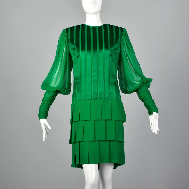 Small Galanos 1980s Emerald Green Silk Dress Lightweight unclassified dresses