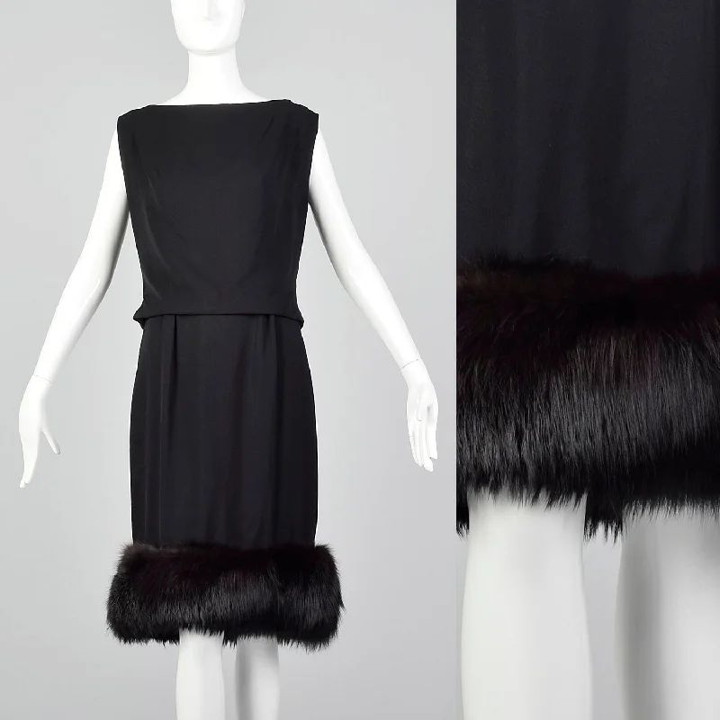 Small Sam FriedLander 1960s Black Dress with Fox Fur Hem Designer unclassified dresses