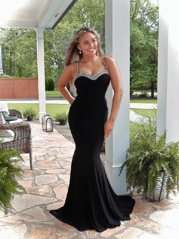 Spaghetti Black Mermaid Prom Dresses, 2021 Prom Dresses, Beaded Prom Dresses, Cheap Prom Dresses Lace unclassified dresses