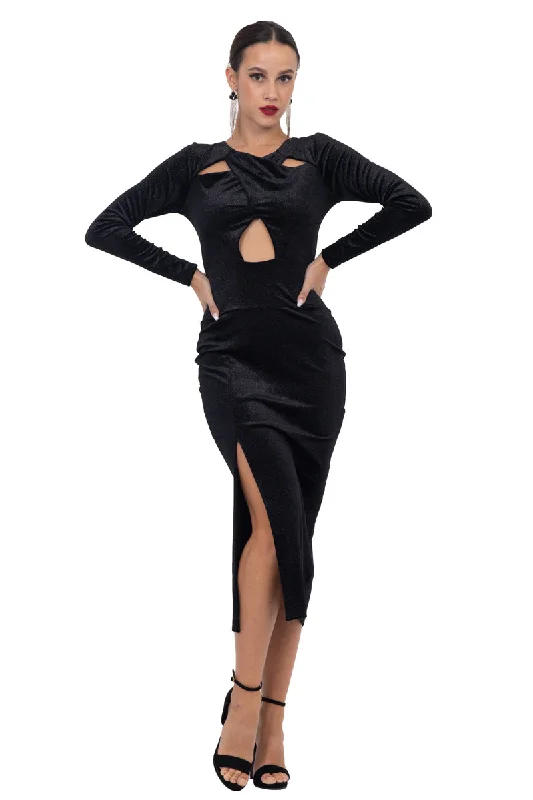 Sparkling Black Velvet Dress With Cutouts Festival unclassified dresses