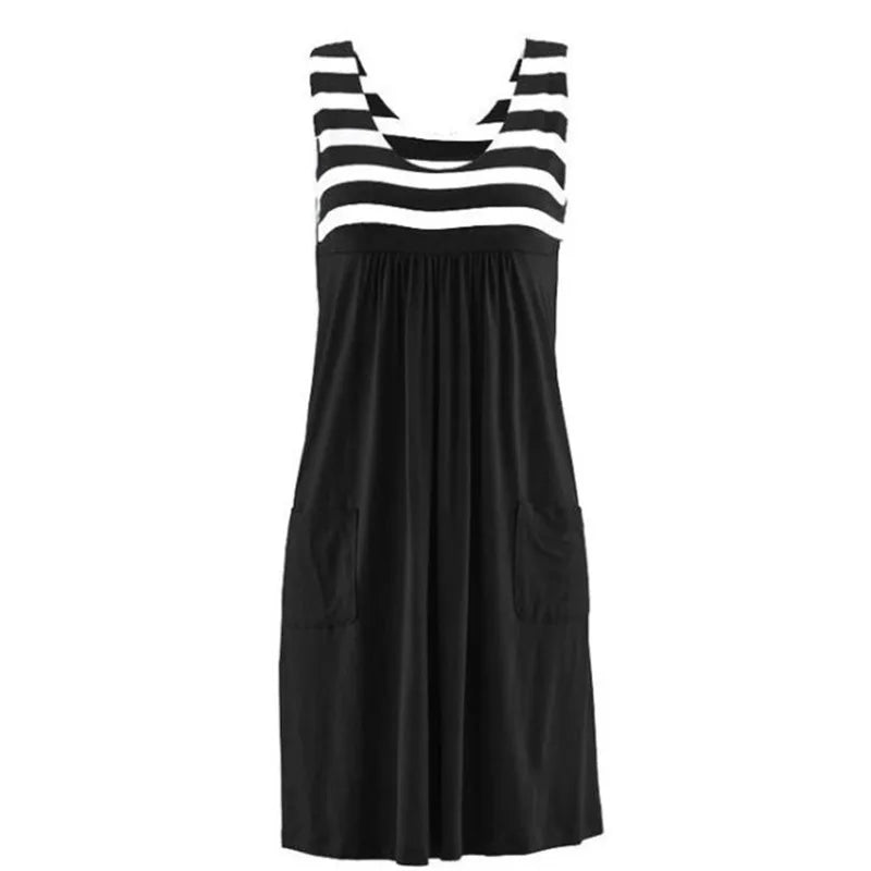 Striped Summer Dress Loose Sleeveless Fashion Women Ruched unclassified dresses