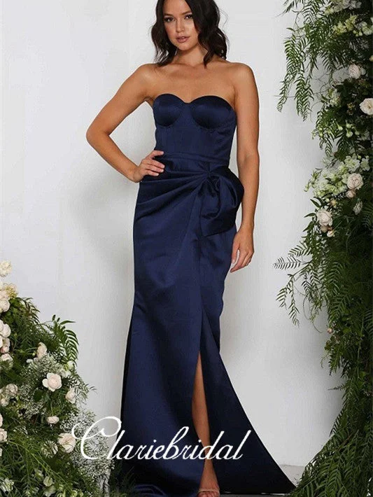 Sweetheart Mermaid Side Slit Chic Design Navy Prom Dresses, Bridesmaid Dresses Neutral tone unclassified dresses