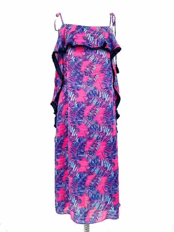 Tanya Taylor Women's Blue/Pink Spaghetti Strap Tropical Resort Size 10 Dress Cocktail unclassified dresses