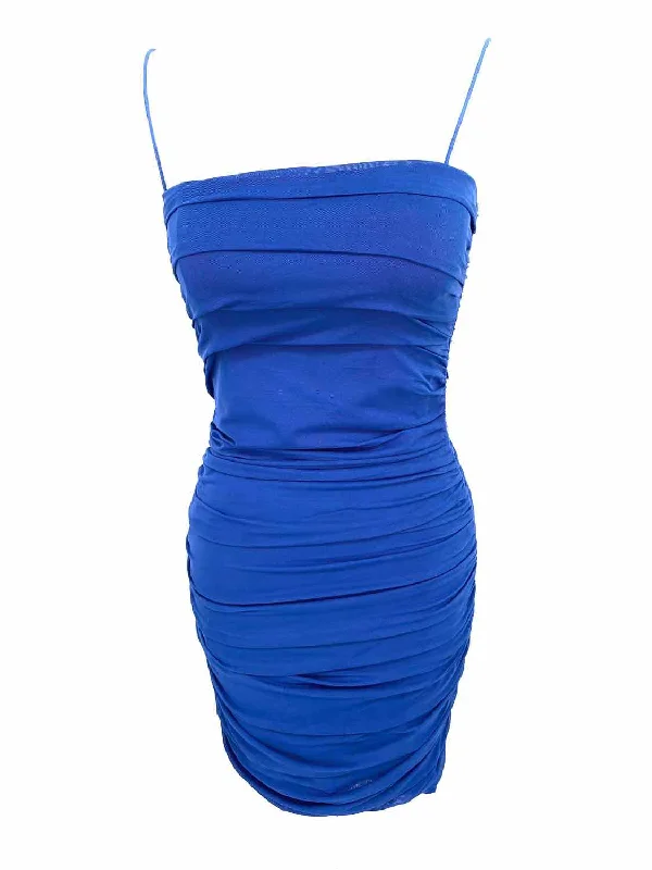 thatssofetch Women's Blue ruched sheath spaghetti strap Polyester Size 4 Dress Date night unclassified dresses