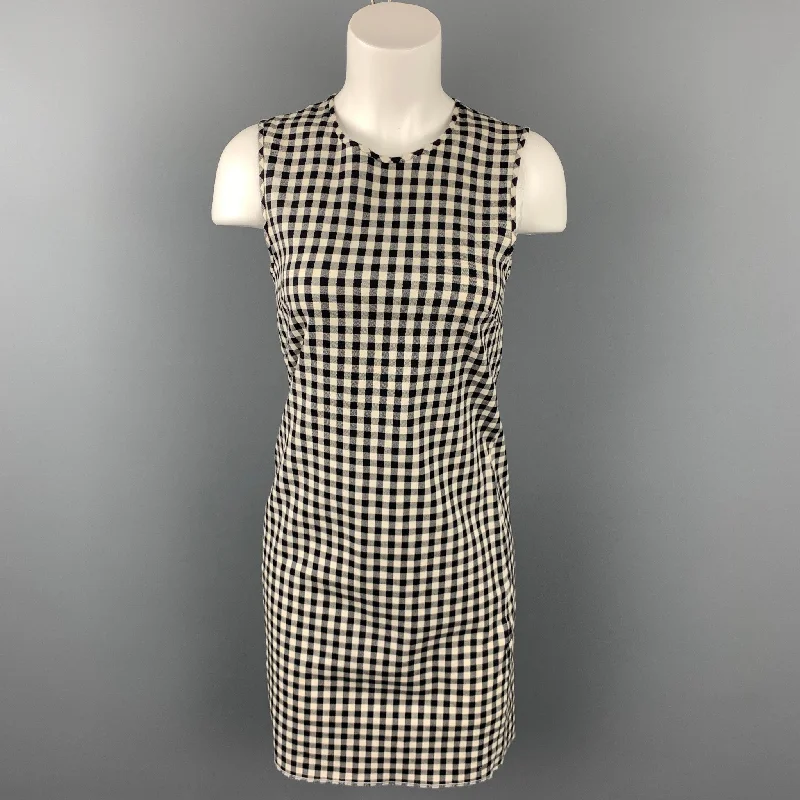 THEORY Size 0 Black & White Gingham Cotton Blend Sheath Dress Vacation unclassified dresses