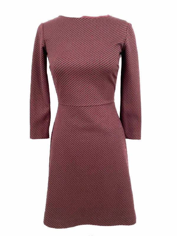 Theory Women's Burgundy/Black 3/4 Sleeve Polyamide Blend Stripe Size 00 Dress Lace unclassified dresses