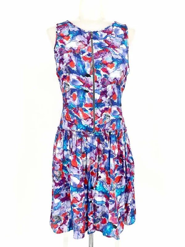 Theory Women's Red/White/Blue Zip Silk Bleached Size 2 Dress Wrap unclassified dresses