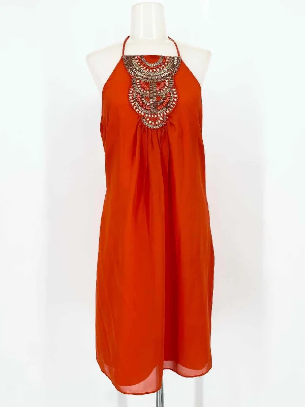 Trina Turk Women's Orange Halter Silk Embellished Size 4 Dress Flowy unclassified dresses