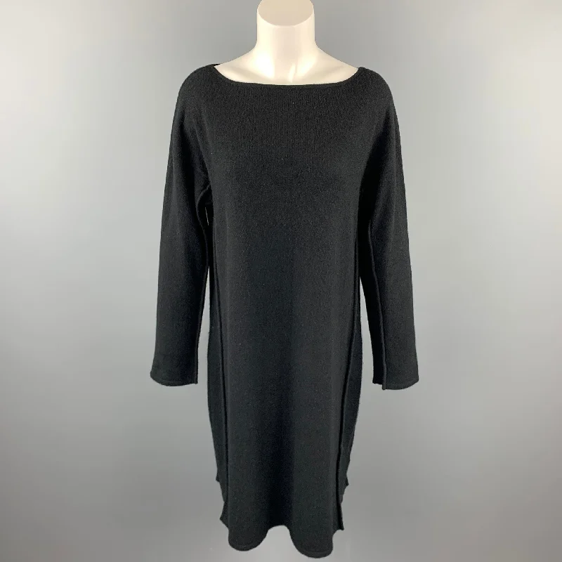 TSE Size M Black Knitted Cashmere Mid-Calf Boat Neck Dress Pastel unclassified dresses