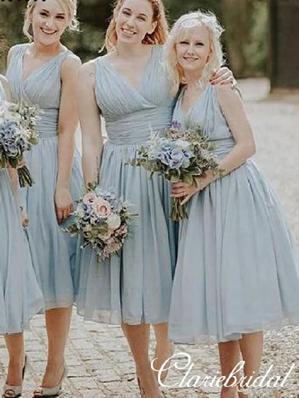 V-neck Ankle Length Light Blue Bridesmaid Dresses Vacation unclassified dresses