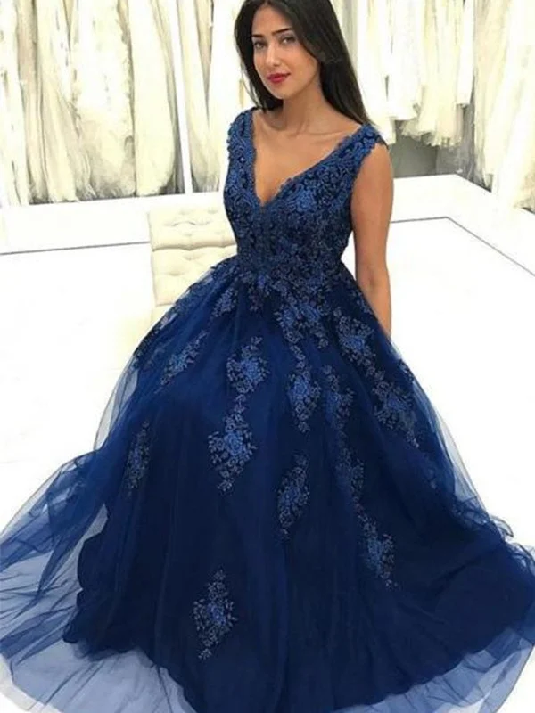 V Neck Navy Blue Lace Long Prom Dresses, Navy Blue Lace Formal Dresses, Lace Floral Evening Dresses SP271 ASOS floral dresses