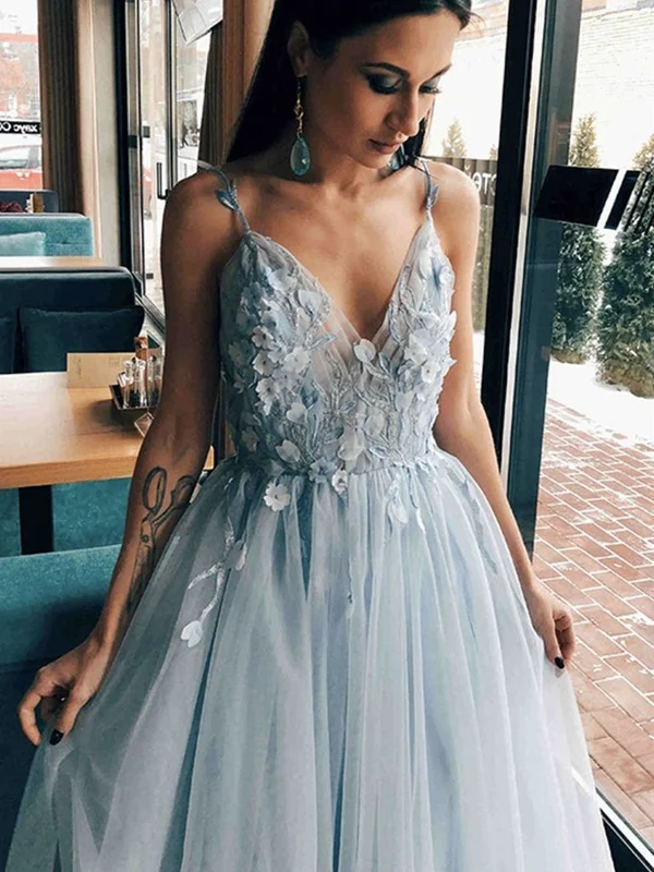 V Neck Open Back Light Blue Floral Long Prom Dresses, V Neck Light Blue Formal Evening Dresses with Flowers SP2183 Zara floral dresses