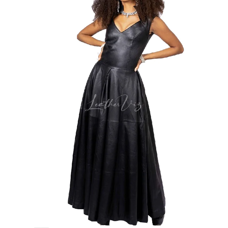 V Neckline Handmade Women Leather Gown Elegant evening unclassified dresses