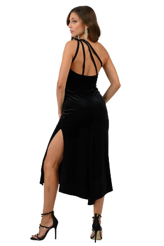 Velvet One-Shoulder Tango Dress With Strappy Back Open-back unclassified dresses