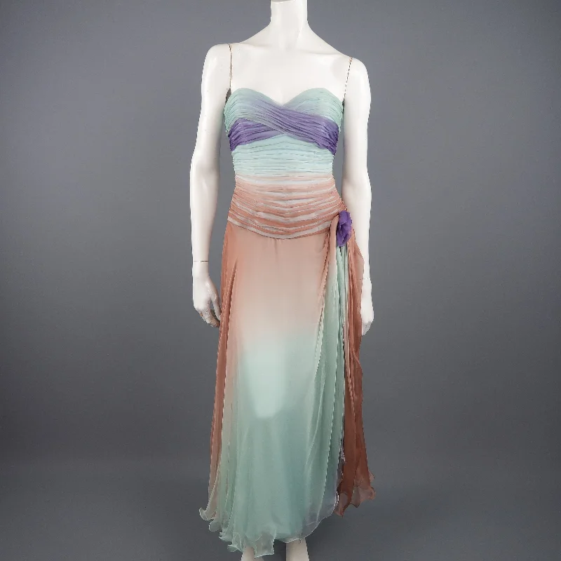 VICKY TIEL COUTURE Size 8 Aqua Tan & Purple Pleated Silk Strapless Dress Comfortable unclassified dresses